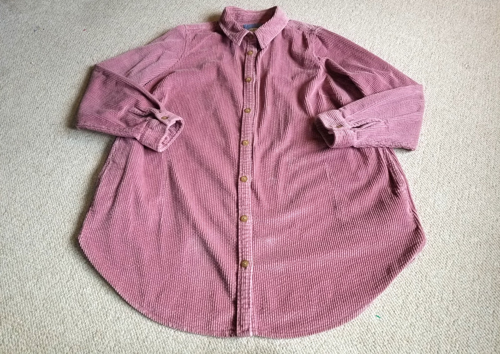 Womens Top-L.L. BEAN-pink cotton "Comfort Corduroy Relaxed Tunic" button-up-2X